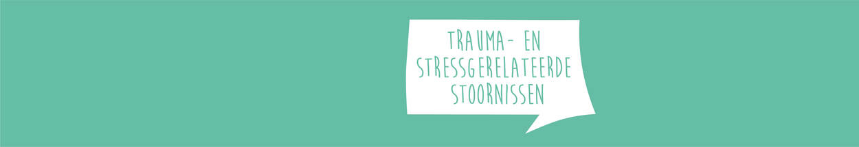 Groene header met een wit spreekwolkje met de tekst 'trauma- en stressgerelateerde stoornissen' in groene letters